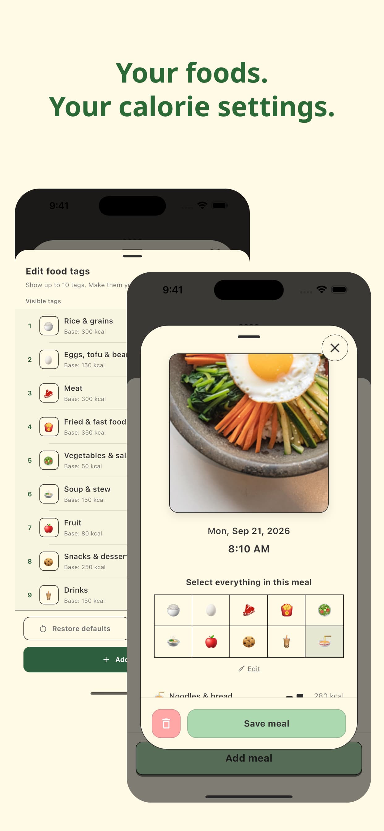 KkiniPick — Custom food tags and calories